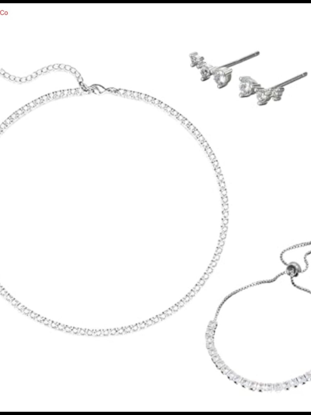 3-Piece Silver Tennis Jewelry Set Necklace Bracelet Dangle Earrings Bridal